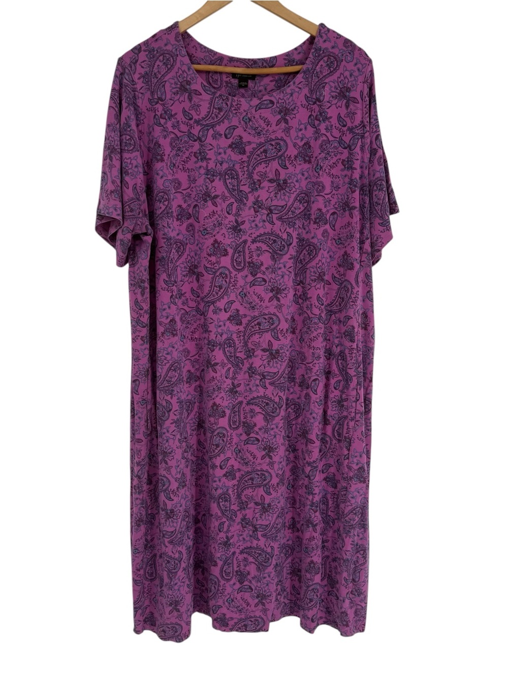 J Jill Wearever Women’s Size 3X Purple Paisley Shift Dress Short Sleeves Stretch